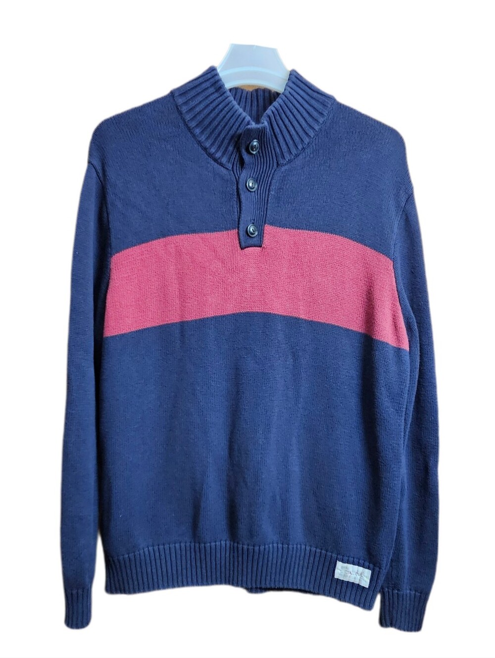 Ralph Lauren Polo vintage mens Red Navy Blue mock neck button up sweater XL